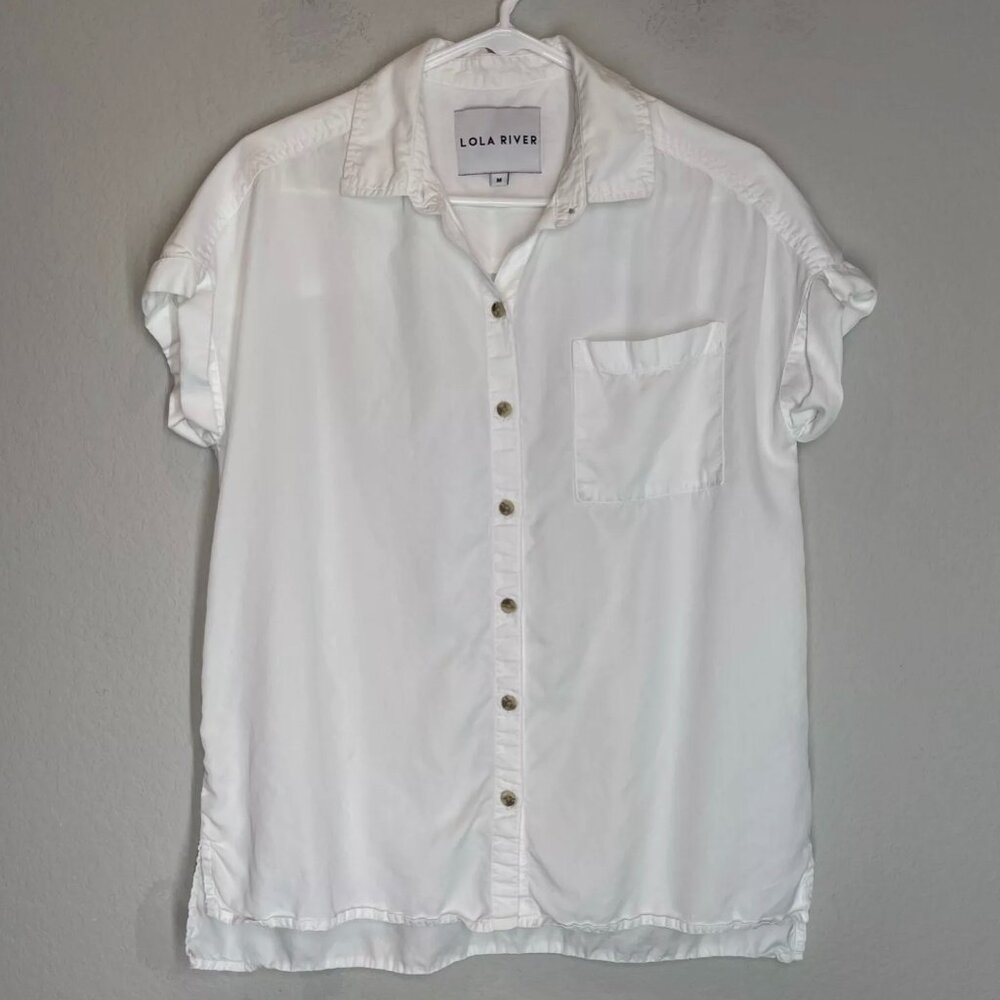 White Flutter Sleeve Button Down Shirt